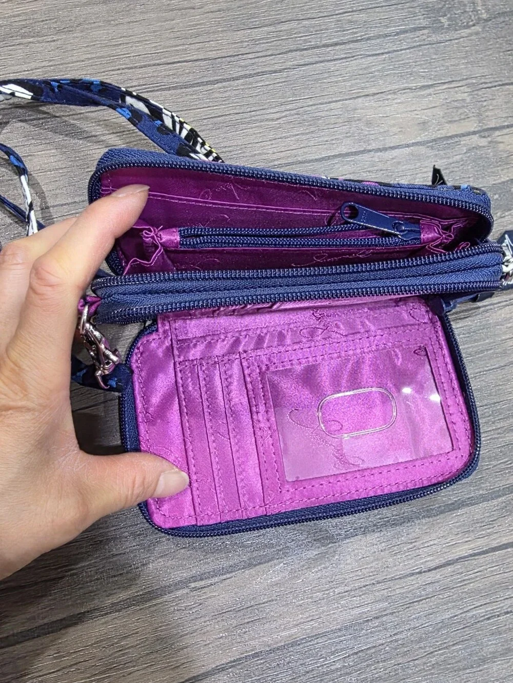 Vera Bradley All-in-One Crossbody Wallet African Violet Purse Adjustable Strap